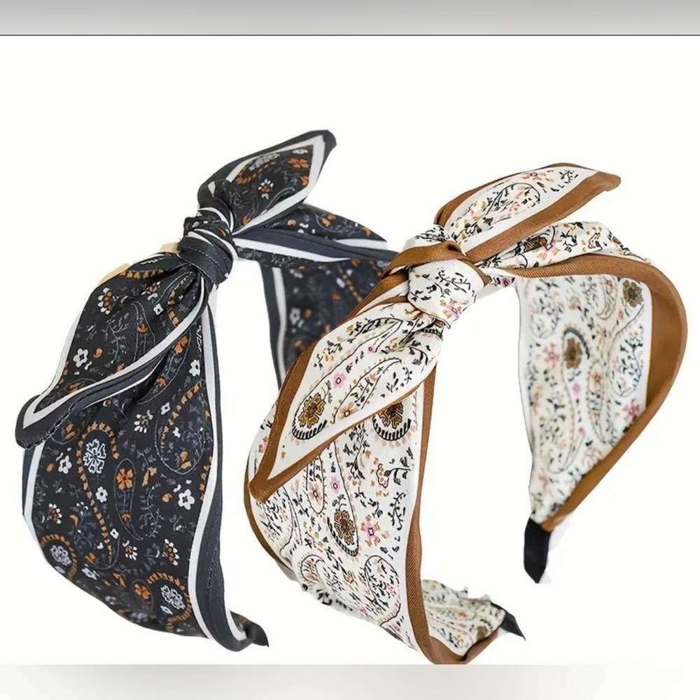 Floral Patterned Headbands - Black and Brown